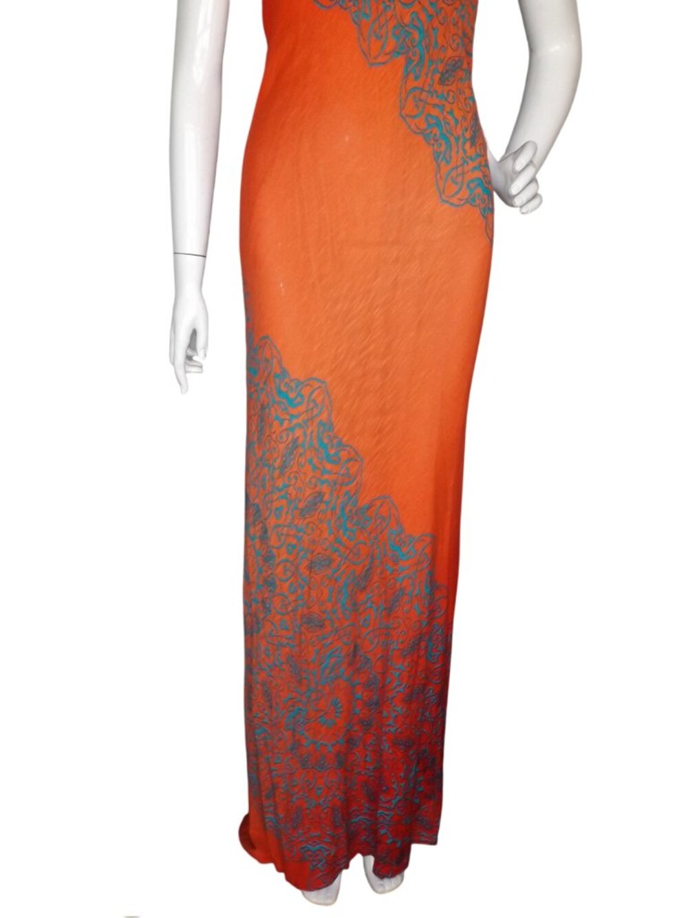 TOMMY BAHAMA Maxi Tank Dress, M, Red-Orange/Teal swirl pattern,Rayon, Scoop neck - Picture 9 of 12